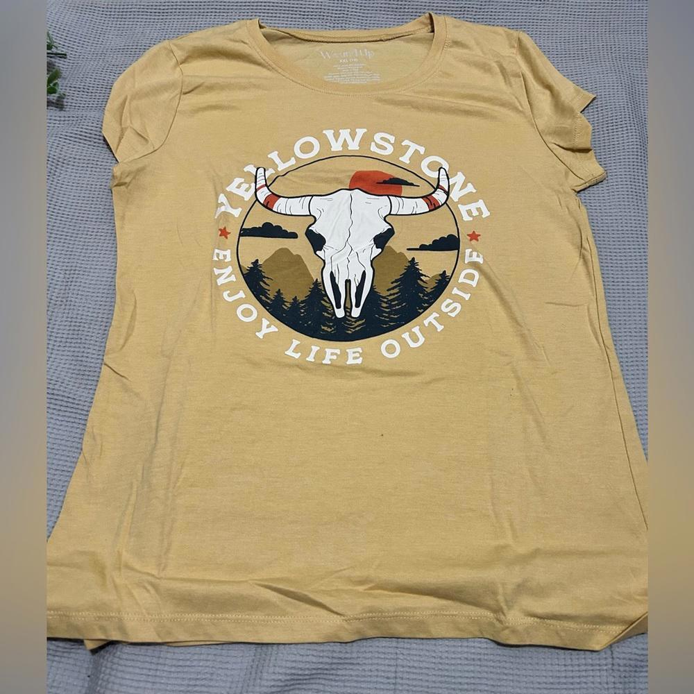 Graphic Mustard Shirt Sleeve tee with Yellowstone graphic, Junior Size XXL
